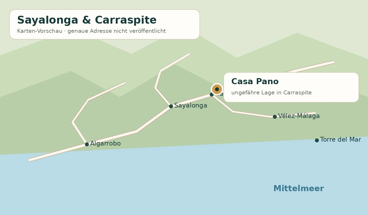 Karten-Vorschau der Region Sayalonga und Carraspite mit ungefährer Lage von Casa Pano